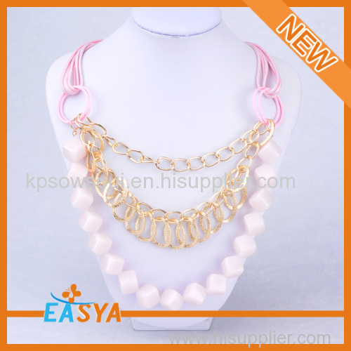 Wholesale Gold Chain Pink Beads Necklace For Women