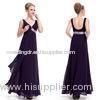 Floor Length Sexy V Neck Chiffon Purple Evening Dresses with Sequins Waist