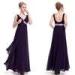 Floor Length Sexy V Neck Chiffon Purple Evening Dresses with Sequins Waist