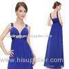 Blue Sexy V Neck Rhinestone Spaghetti Strap Prom Dress with Sash