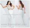 White Beaded Crystal 2 Pieces Stretch White High Neck Prom Dresses Sweep Train