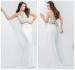 White Beaded Crystal 2 Pieces Stretch White High Neck Prom Dresses Sweep Train