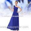 Blue Chic One Shoulder Chiffon Bridesmaid Wedding Dresses with Handmade Flower