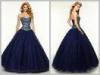 Dark Blue Tulle Beaded Princess Quinceanera Dresses with Sweetheart Neckline