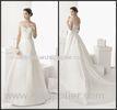 A line Satin Womens Wedding Dresses Off Shoulder Court Train with Flower Lace Applique