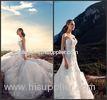 A Line Tulle Chapel Train Sweetheart Wedding Gowns with Flower Lace Applique