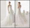 Lace Womens Wedding Dresses Strapless Court Train Tulle Pearls Custom Made Wedding Gowns