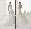 Lace Womens Wedding Dresses Strapless Court Train Tulle Pearls Custom Made Wedding Gowns