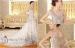 A Line Tulle V Neck Sheer Back Womens Wedding Dresses with Cathedral Train