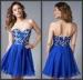 Unique Short Blue Homecoming Dresses with Leaf Embroidery for Juniors