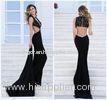 Deep V Neck Mermaid 2 Piece Stretch Prom Dresses with Lace Top / Panel Train