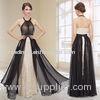 Halter Chiffon Open Back Womens Evening Dresses , A Line Ruffles Prom Dress