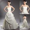 Vintage Satin Beaded Applique Wedding Dresses Ruffled Ball Gown in White