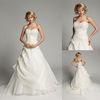 Beaded Flower Applique Organza Wedding Dresses with Court Train , All Size