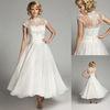 Sheer High Neck Organza Wedding Dresses Ankle Length Bridal Ball Gowns
