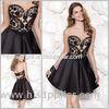 Short Satin Embroidery Sweetheart Cocktail Evening Dresses with Bows at Back