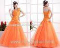 Orange One Shoulder Ball Gown / Crystal Bow Pleated Pretty Quinceanera Dresses