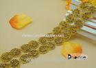 Gold Stone Bling Bling Iron On Rhinestone Beaded Trim For Wedding Dress