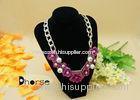 Fucshia Metal Flower Handmade Beaded Necklaces