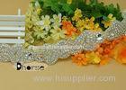 Silver Beaded Crystal Rhinestone Applique Trim , Beaded Bridal Trim