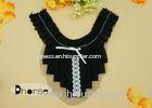 Ladies Blouse Black / White Front Chiffon Neckline Applique With Bow