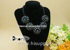 Black Diamante Flower Alloy Handmade Beaded Necklaces For Women Decoration