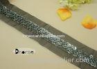 Fancy Beaded Applique Trim With Flower Shape Sequins , Beaded Bridal Trim