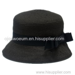 Ladies Black Fisherman Spring Paper Braid Hat with bow