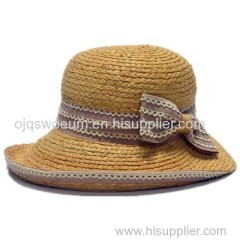 Ladies Natural Fisherman Raffia braid Folded Hat with strings