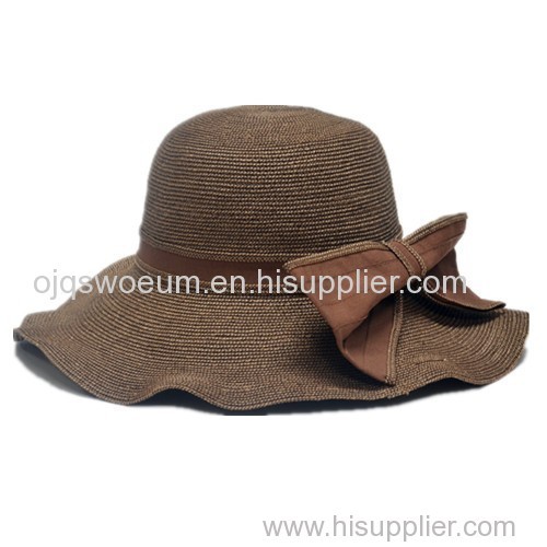 Ladies Elega nt Big Brim Paper Straw Hat with Wide-brimmed