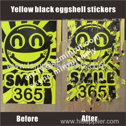 Custom bright yellow smile eggshell graffitti stickers