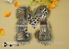 Letter M Brown Leopard Printing Beaded Trim Applique For Clothing