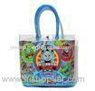 Clear Custom printed carton girl / lady PVC tote bag with button closure