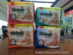 PE film back sheet baby diaper with PP tapes