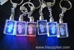 cheap LED light 3d laser engraving crystal glass keychain keyring