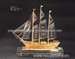 crystal glass ship boat model