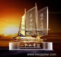 crystal glass ship boat model