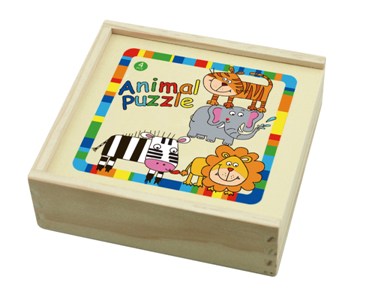 4 Piece Animals Jigsaw Puzzle With Wooden Box