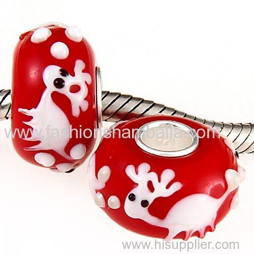 China Supplier Handmade Christmas Reindeer Glass Beads in 925 Silver Core