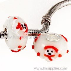 Christmas Snowman Glass Beads in 925 Silver Core