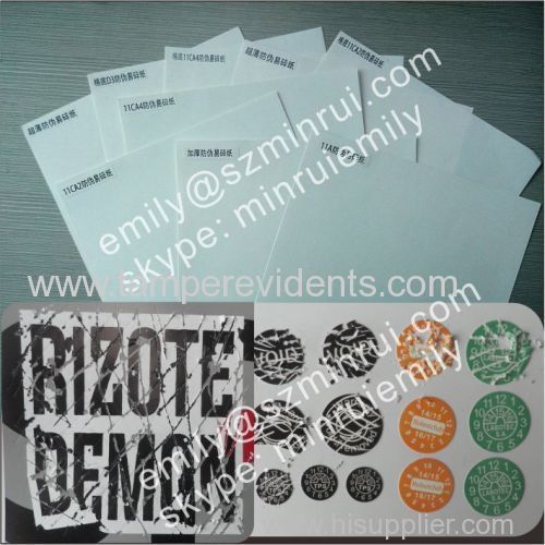 Different Fragile grades of A4 Destructible Label Eggshell Sticker Papers Ultra white permanent sticker labels a4