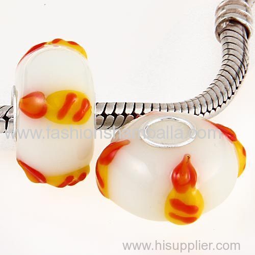 Handmade Christmas Candle Glass Beads in 925 Silver Core