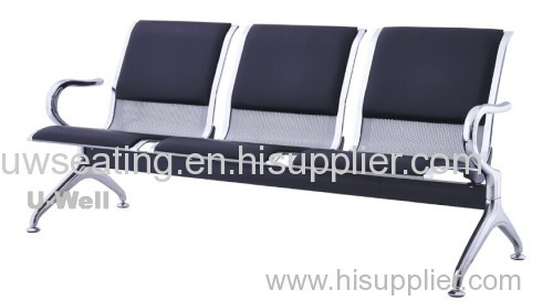 2015 hotsale 3seaters office public airport waiting lounge tandem chair with soft pad silver color