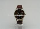 Brown dial leather strap mens dress watches with luminous hands