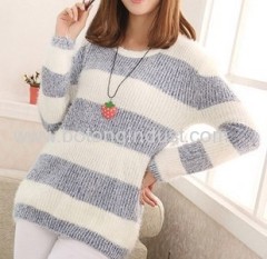 Color stripe round neck Pullover