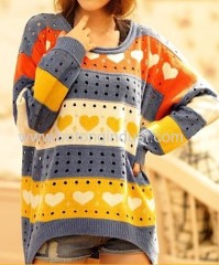 Grils sweater Color stripe round neck Pullover