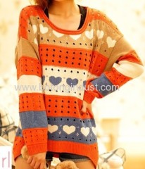 Grils sweater Color stripe round neck Pullover