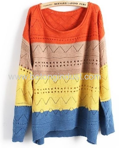 Color stripe round neck girls Pullover