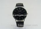 Black Men Quartz Watch leather strap Japan analog Movement with luminous dial