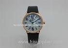 Round alloy case Rose gold Ladies Wrist Watches leather strap Analog Quartz Watch